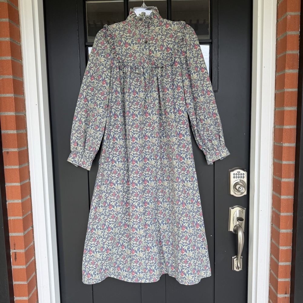 VTG 80s Laura Ashley Maxi Dress Cotton 12 Prairie Cottagecore Floral Christmas